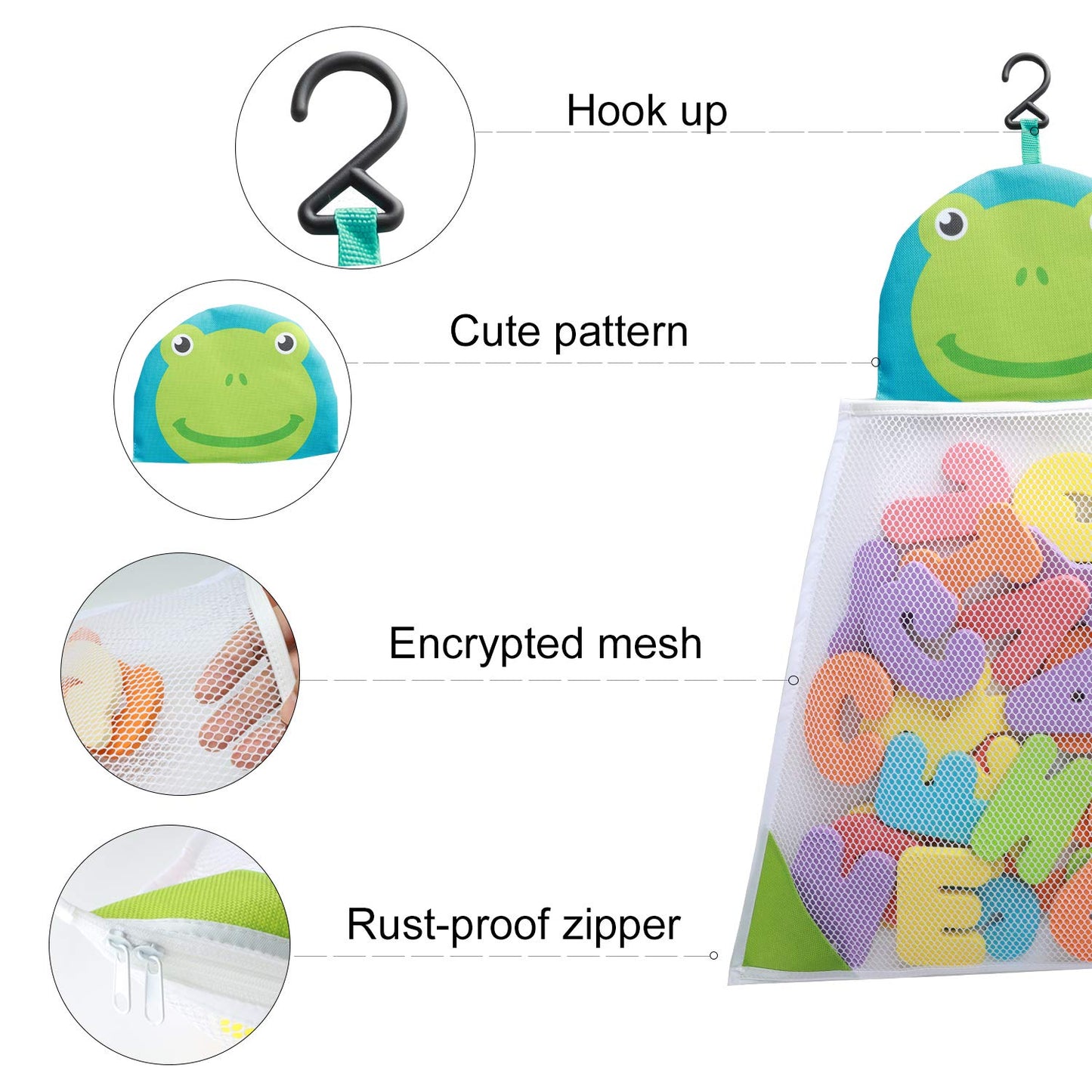 Bath Toys Organizer + 36 Soft Foam ABC 123 Letters & Numbers Bathroom Alphabet Baby Toys for Early Learning Foam Letters and Quick Dry Storage Net Bag