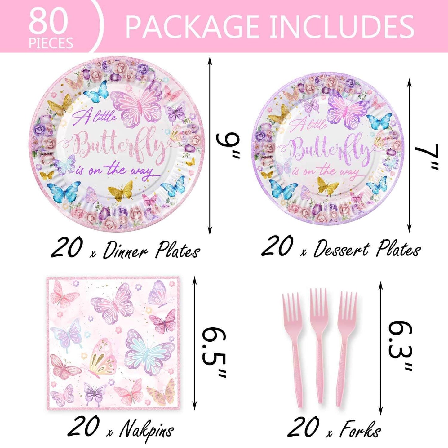 149 Pcs Butterfly Baby Shower Party Supplies Pink A Little Butterfly Is On The Way Tableware Includes Hanging Swirl, Plates, Cups, Straws, Tablecloth