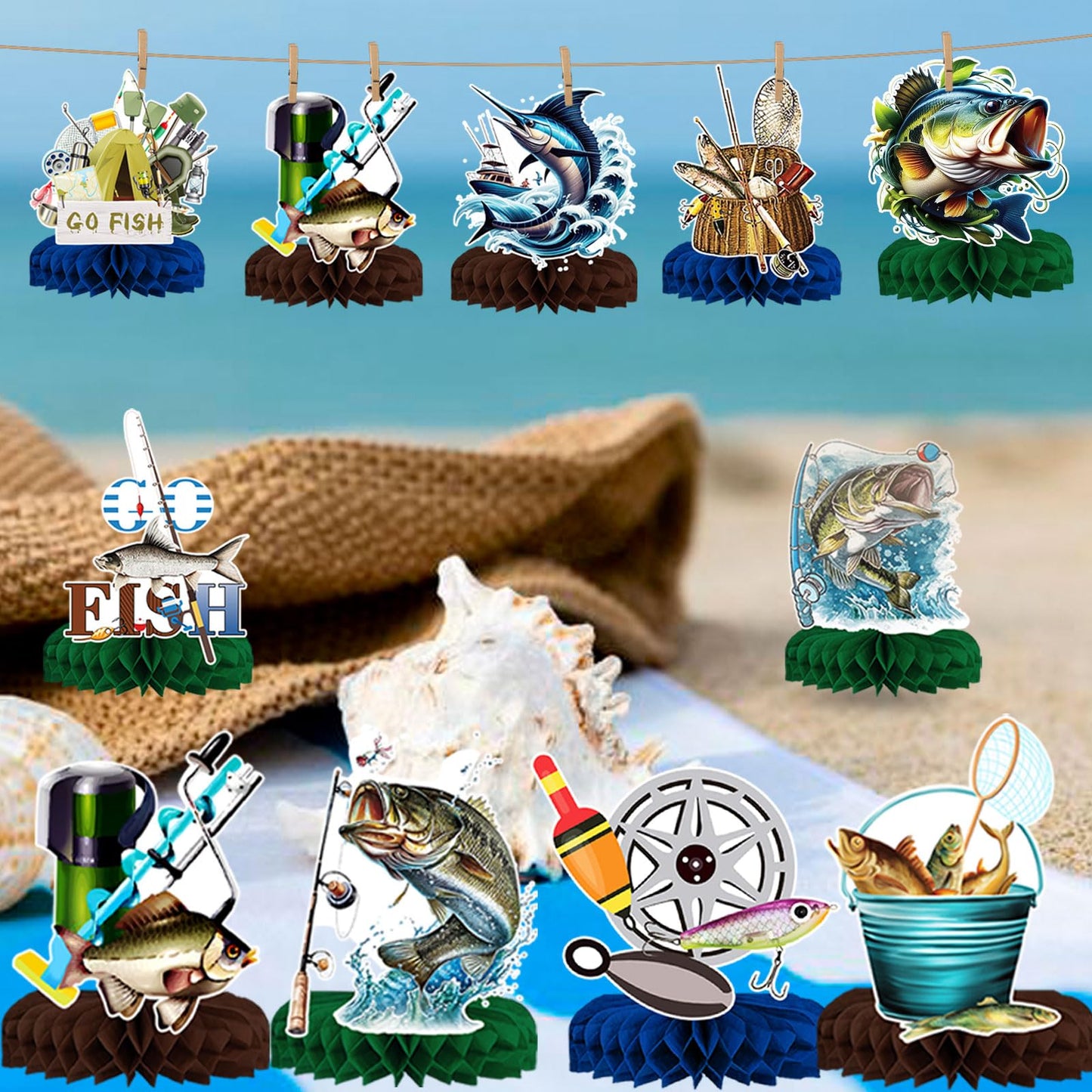 12Pcs Fishing Centerpieces, Fishing Table Decorations, Fishing Birthday Party Decorations, Gone Fishing Party Decorations, Fish Party Decorations