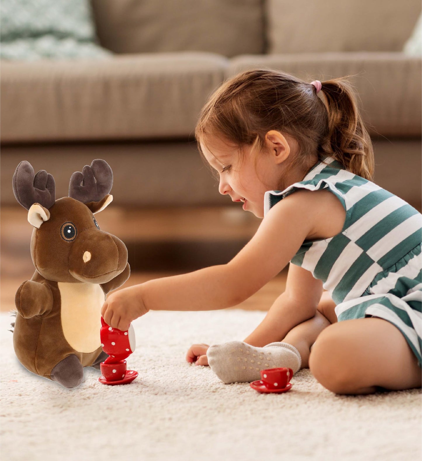 DolliBu Snug-Mooshies Standing Moose Stuffed Animal Plush Toy - Wild Super Squishy Soft Animal Friend for Girls and Boys, Medium Huggable Cute Plush