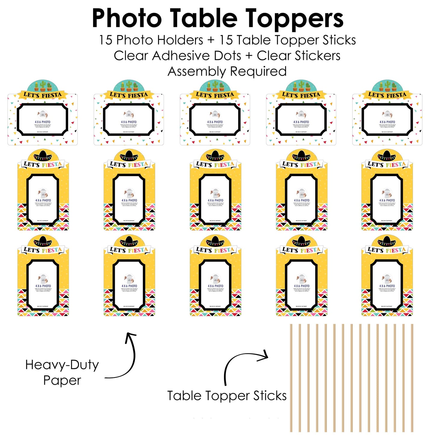 Big Dot of Happiness Let’s Fiesta - Mexican Fiesta Picture Centerpiece Sticks - Photo Table Toppers - 15 Pieces