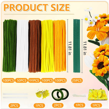 SYMHHA 450Pcs Pipe Cleaners Craft Kit for Flower Stamens, DIY Art Supplies for Kids& Adults,Complete Chenille Stems Set for Bouquet Decor,5Colors