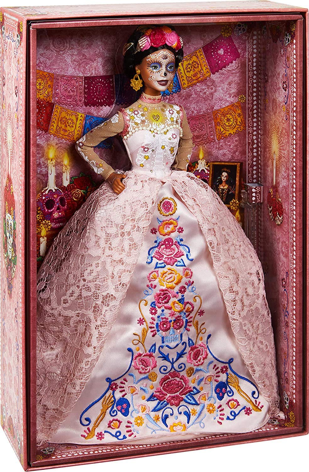 Barbie Signature Dia De Muertos 2020 Doll (12-in Brunette) in Embroidered Lace Dress and Flower Crown, with Certificate of Authenticity
