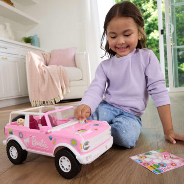 Hot Wheels RC Barbie Ford Bronco Remote-Control Toy Car, RC Vehicle with Puppy Accessory, Dog Bed & Bowl, Plus Stickers for Customization, Fits 2