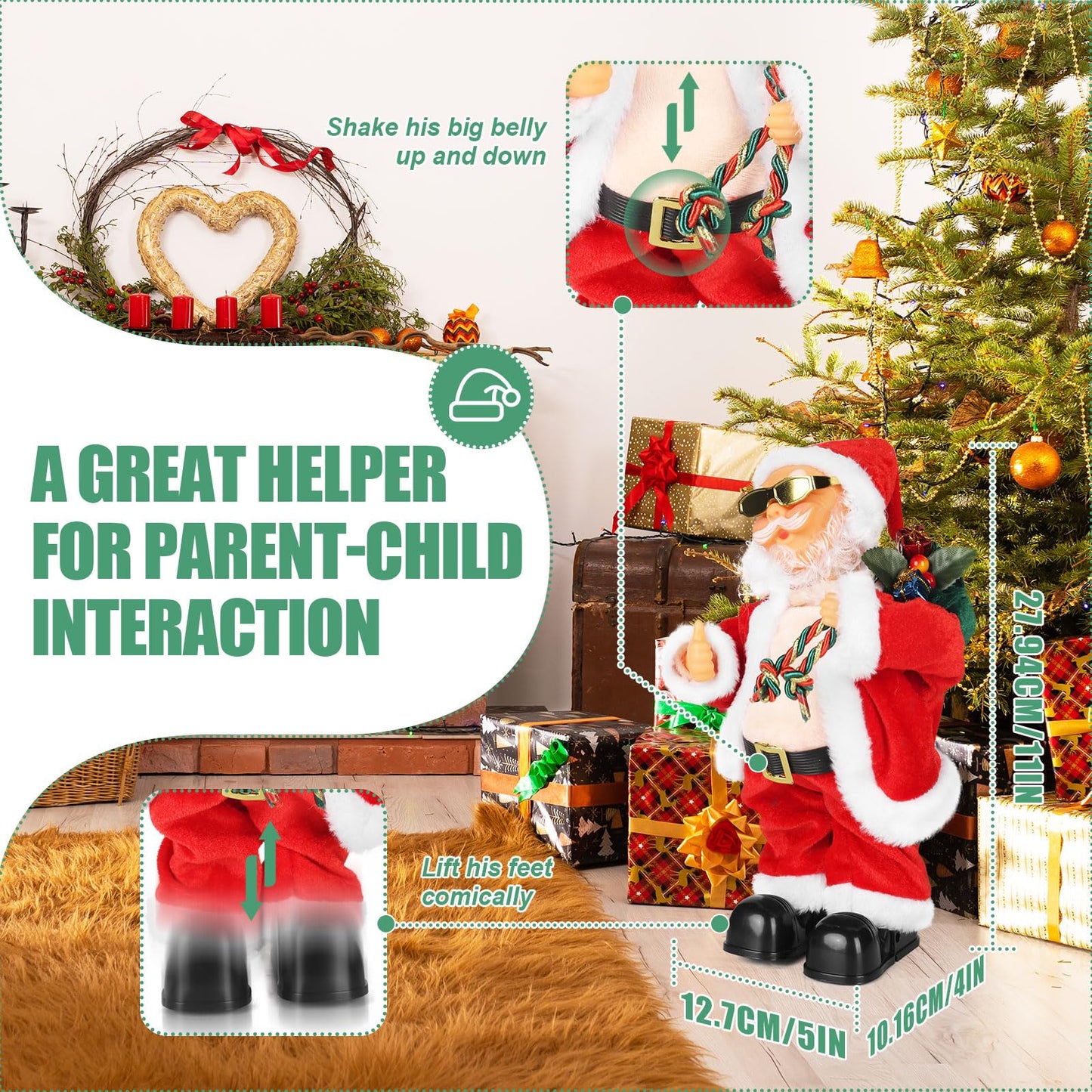 SdeNow Animated Santa Claus Singing Dancing Stuffed Christmas Toys Shaking Belly Christmas Musical Stuffed Animals Plush Electric Santa Dolls for Kids