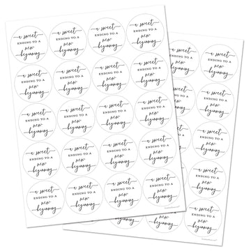 2"" Round - A Sweet Ending to A New Beginning Favor Stickers- 40 cnt