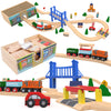 Wooden Train Set Deluxe 52 Pcs with Storage Gift Box Tunnel 9 Layouts Magnetic Trains STEM Montessori Toys Playset for Grandkids Toddler Boys Girls