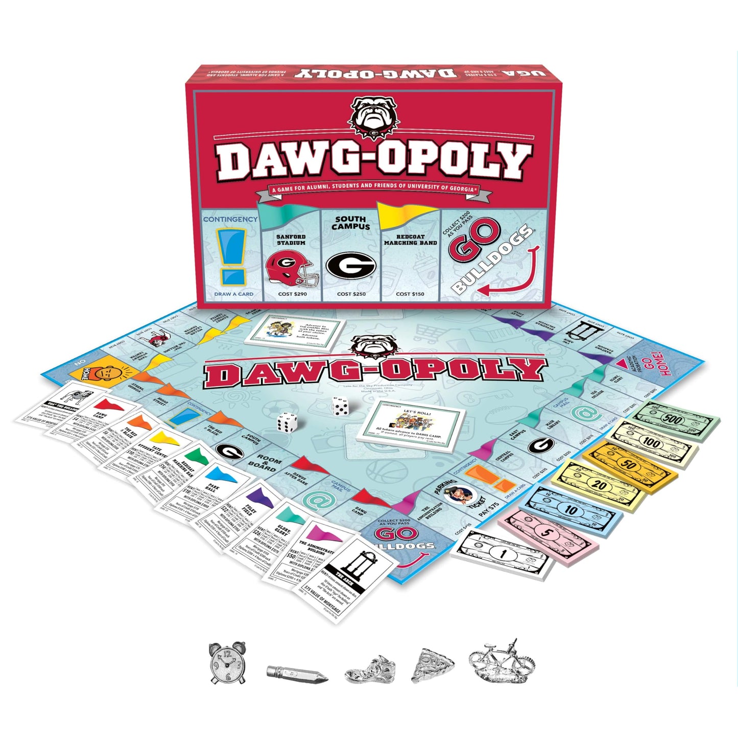 Late for the Sky University of Georgia Dawgopoly Board Game - UGA Bulldogs Campus Property Trading Family Strategy, Alumni Gift, Red and Black Edition