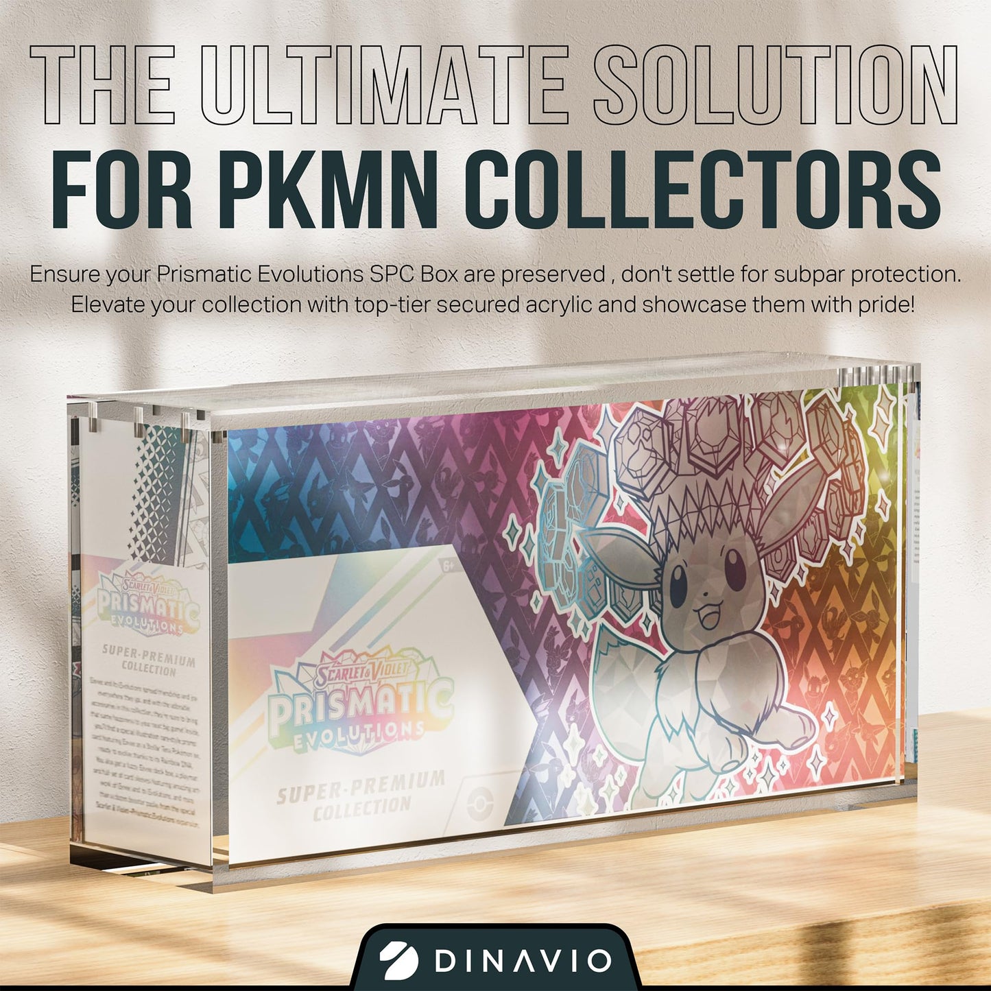 Dinavio Crafthouse Prismatic Evolutions SPC Box Acrylic Display Case with Magnetic Lid - 8 + 5mm Thick Acrylic with 5x3mm Magnets - Compatible with