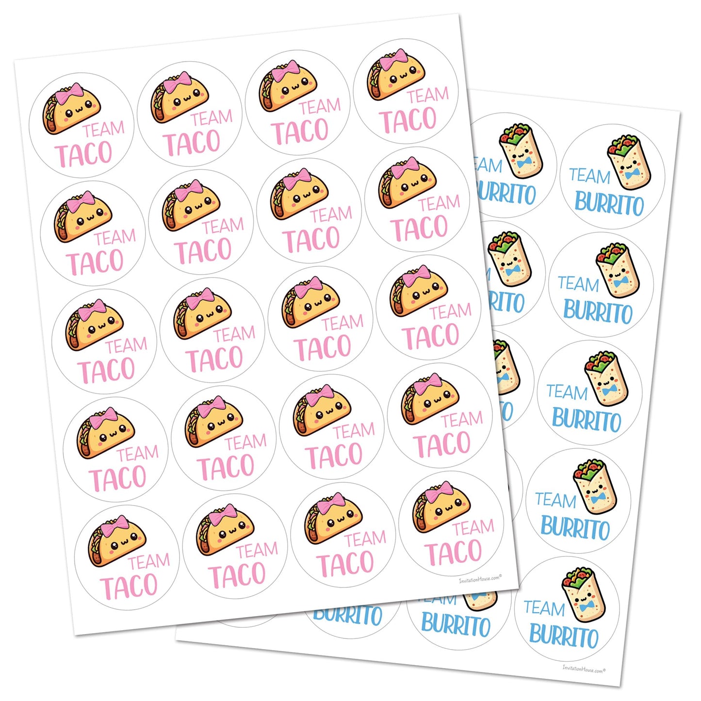 Fiesta Taco or Burrito Gender Reveal Stickers - 40 Labels (20 of Each Design)