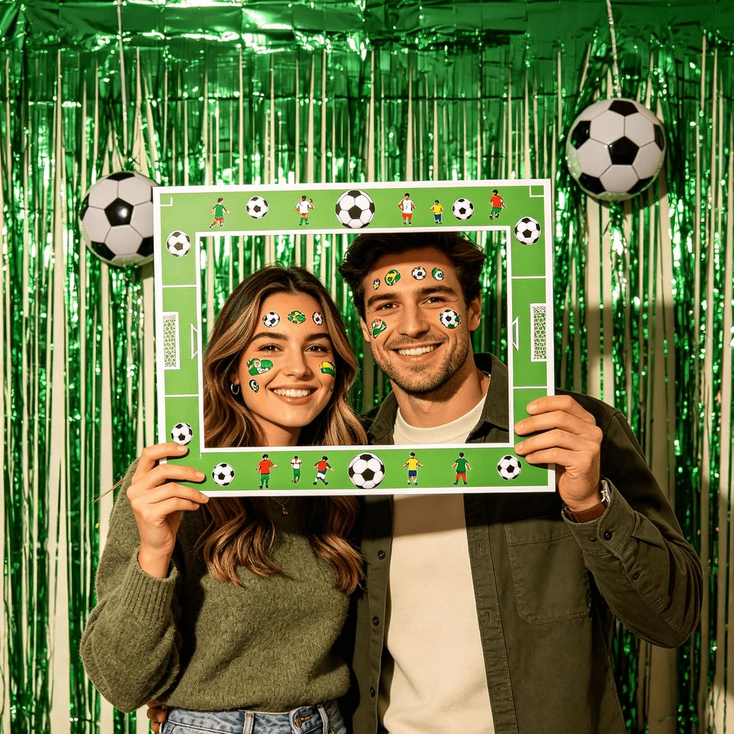 Soccer Party Decorations - Green Silver Streamers Backdrop Banner, 4 Pack