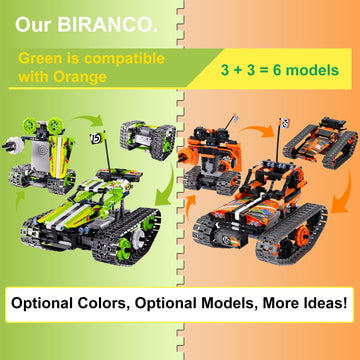 BIRANCO. Remote Control Tracked 3in1 Stunt Racer Building Kit - RC Car STEM Construction Toy, Gift Idea for Kids, Boys and Girls Ages 8-12 Year Old