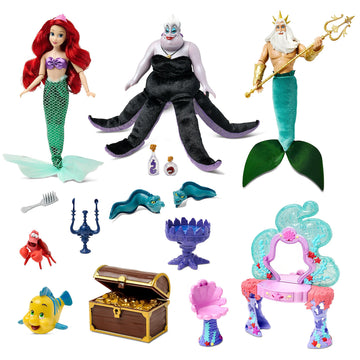Disney Store Official Ariel Classic Doll Gift Set - Includes The Little Mermaid, Ursula & King Triton Dolls Plus More - Disney Classic Dolls &
