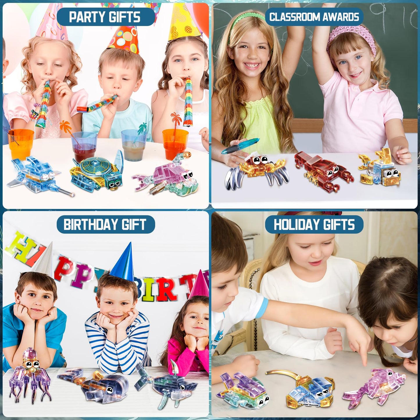 YCJZXMS 12 Piece Set of Marine Animal Building Blocks, Suitable for Goodie Bags, Stocking Stuffer, Classroom prizes, Birthday Gifts, Boys' and Girls'