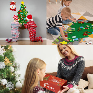 Flechllary 3ft DIY Felt Christmas Tree for Toddlers, Set Plus Snowman Advent Calendar with 33 Removable Ornaments, Wall Hanging Xmas Gift for Kids