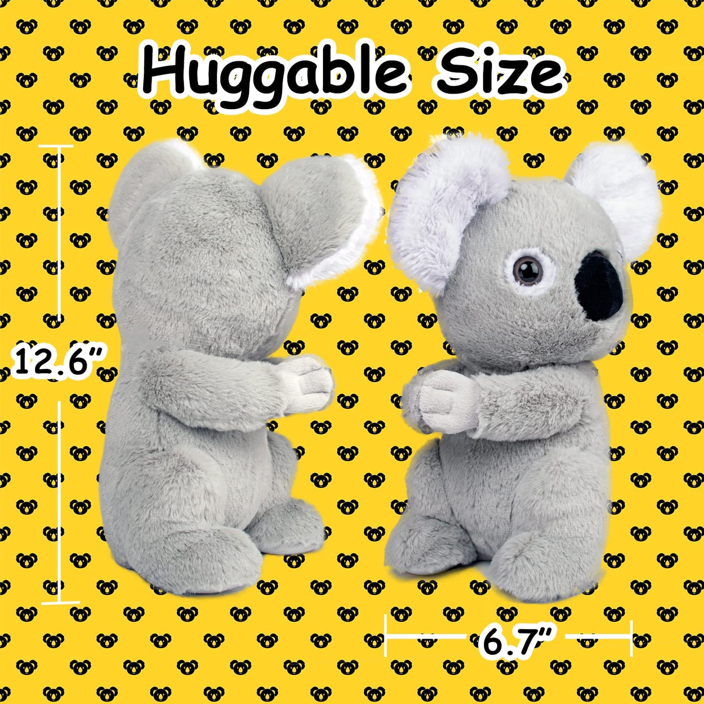 WEIGEDU Huggable Koala Bear Stuffed Animal Furry Cuddly Ears Koala Bear Plush Toy for Boys Girls Babies Kids Birthday Bedtime Gifts, 12.6“ Gray