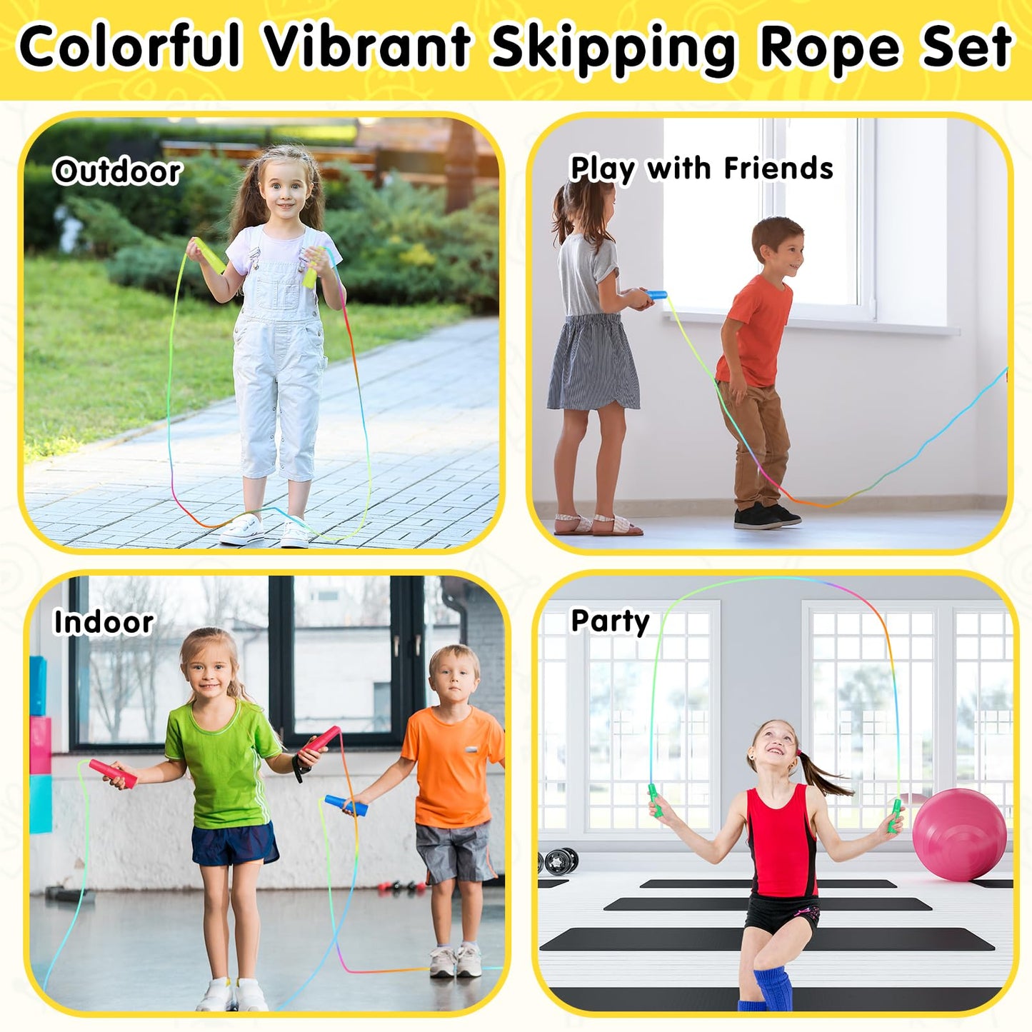 Jeffbaubl 10 Pack Jump Rope for Kids, Kids Rainbow Jump Rope, 7.2Ft