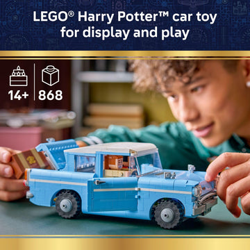 LEGO Harry Potter Enchanted Flying Ford Anglia Car Building Toy for Boys & Girls - Book Shelf & Bedroom Decor for Ages 14+ - W/Harry, Ron, & Hedwig