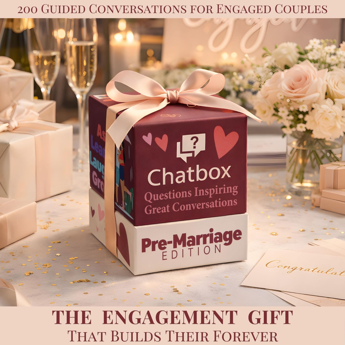 Chatbox Pre Marriage Edition Conversation Card Game for Couples, Meaningful Questions to Build Communication and Trust Before Marriage, Couples Card