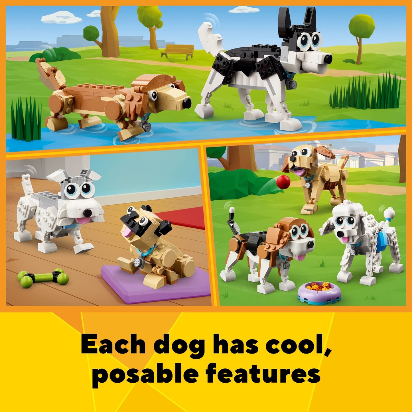 LEGO Creator 3 in 1 Adorable Dogs Building Toys - Pretend Play Toys for Girls & Boys, Ages 7+ Years - Kids Learning & Educational Sets - Gift for