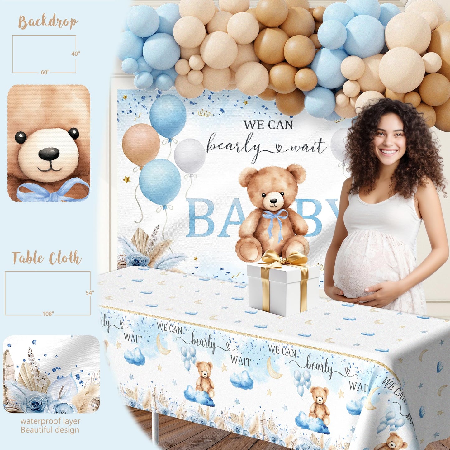 Bear Baby Shower Decorations Party Supplies, We Can Bearly Wait Baby Shower Decoration, Backdrop Balloon Arch Box Mom to Be Sash Dad to Be Pin