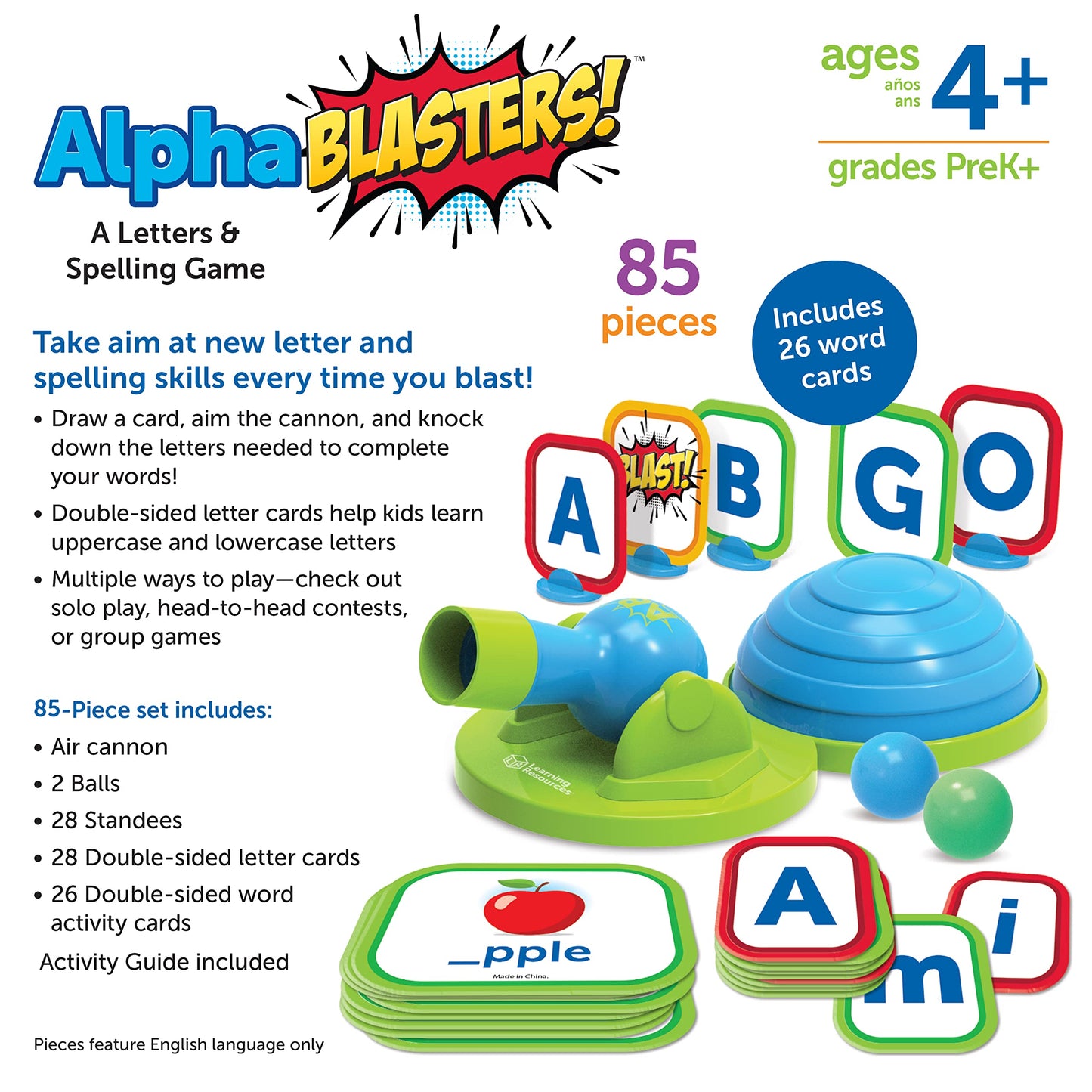 Learning Resources Alphablasters Letter and Spelling Game - 85 Pieces, Ages 4 and Up Toddler Preschool Learning, Educational Indoor Games, Preschool