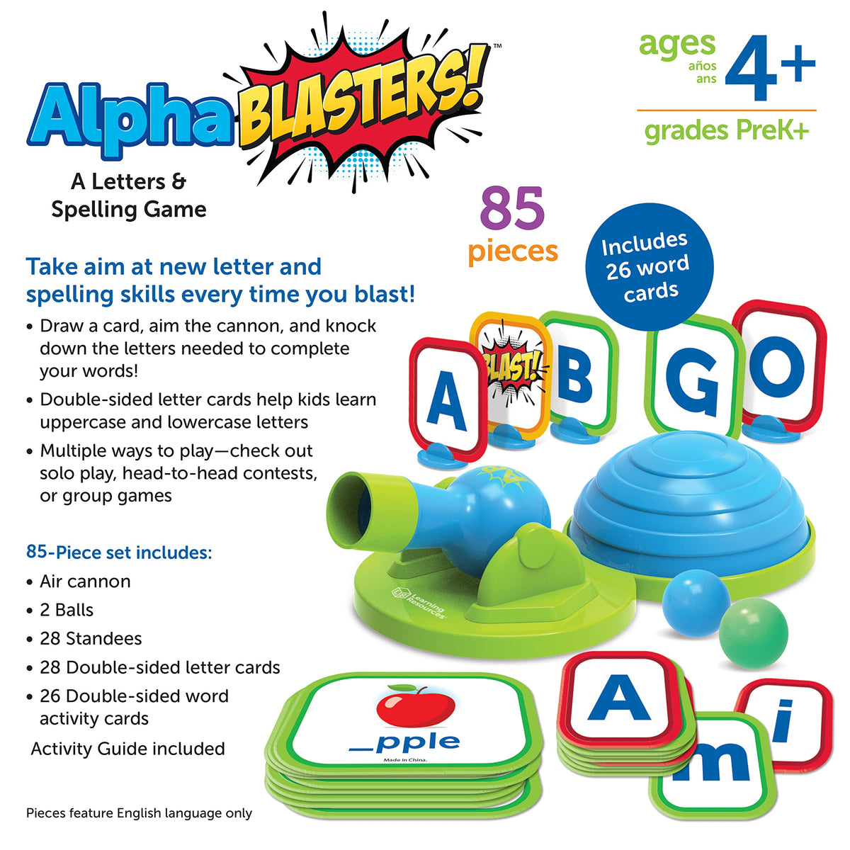 Learning Resources Alphablasters Letter and Spelling Game - 85 Pieces, Ages 4 and Up Toddler Preschool Learning, Educational Indoor Games, Preschool
