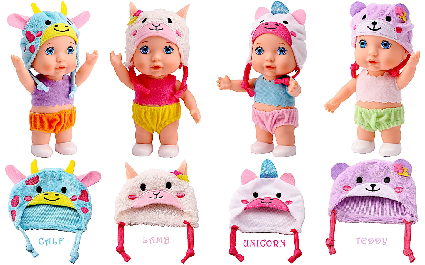 POCO DIVO Unicorn Baby Hat Cherub Doll, 6-inch Cute Toddler Girls Boys with Cartoon Beanie, Happy Newborn Infant Toy Kid wear Animal Cap
