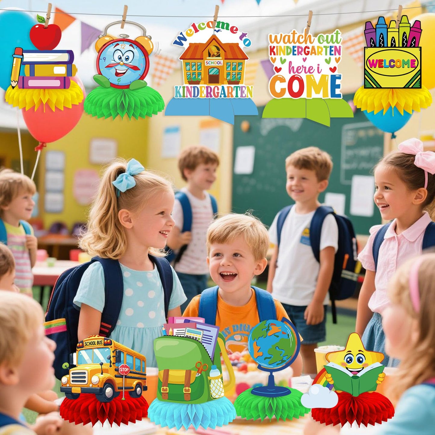 9PCS First Day of Kindergarten Decorations - Back to School Kindergarten Watch Out Kindergarten Here I Come Centerpiece Welcome to Kindergarten Table