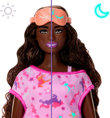 Barbie Party Unboxed Doll & Accessories, Sleepover Reveal Series with 7 Surprises Including Glow-in-The-Dark Activity Pink Pajama Doll