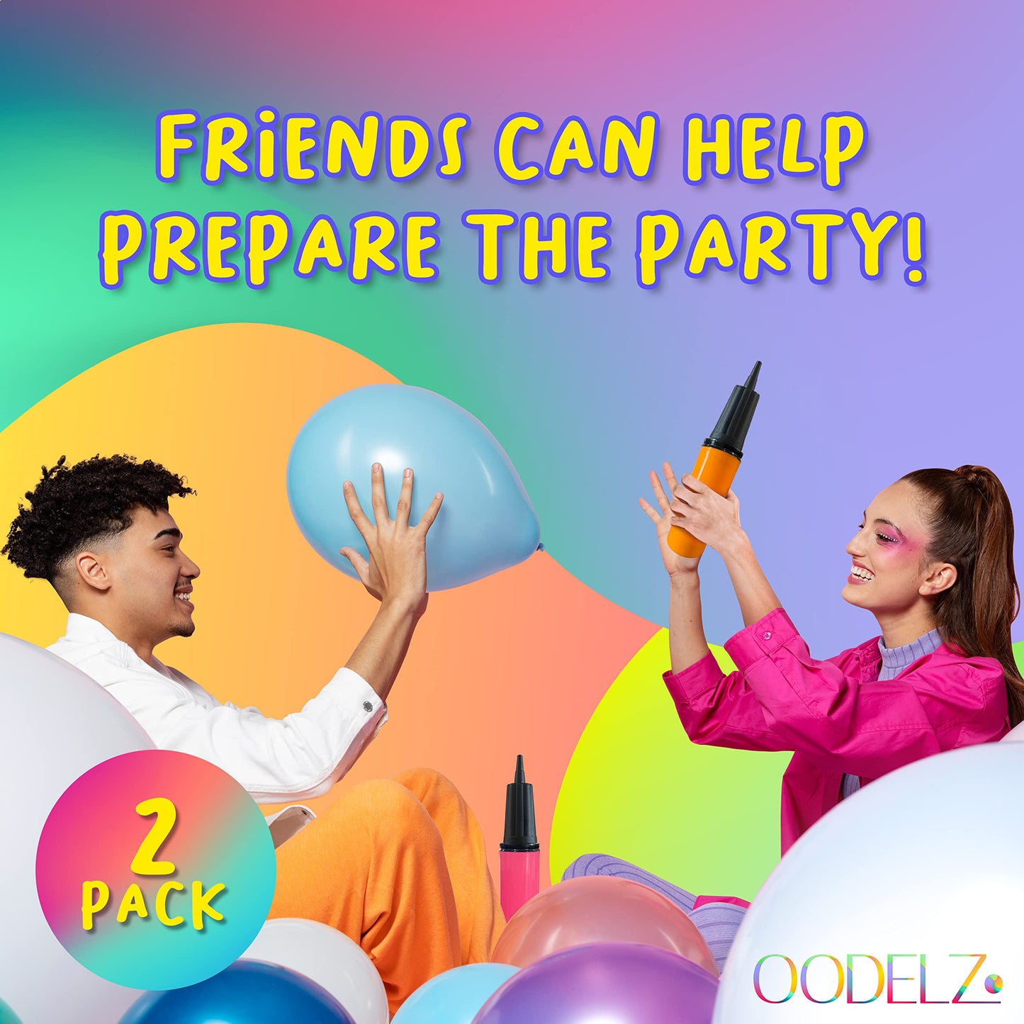 Hand Pump-Balloon Inflator & Kit - 2 Hand Air Pump for Balloons & Garland - Tie Tool, String & Tape for Birthday Party Decorations, Portable Air Pump