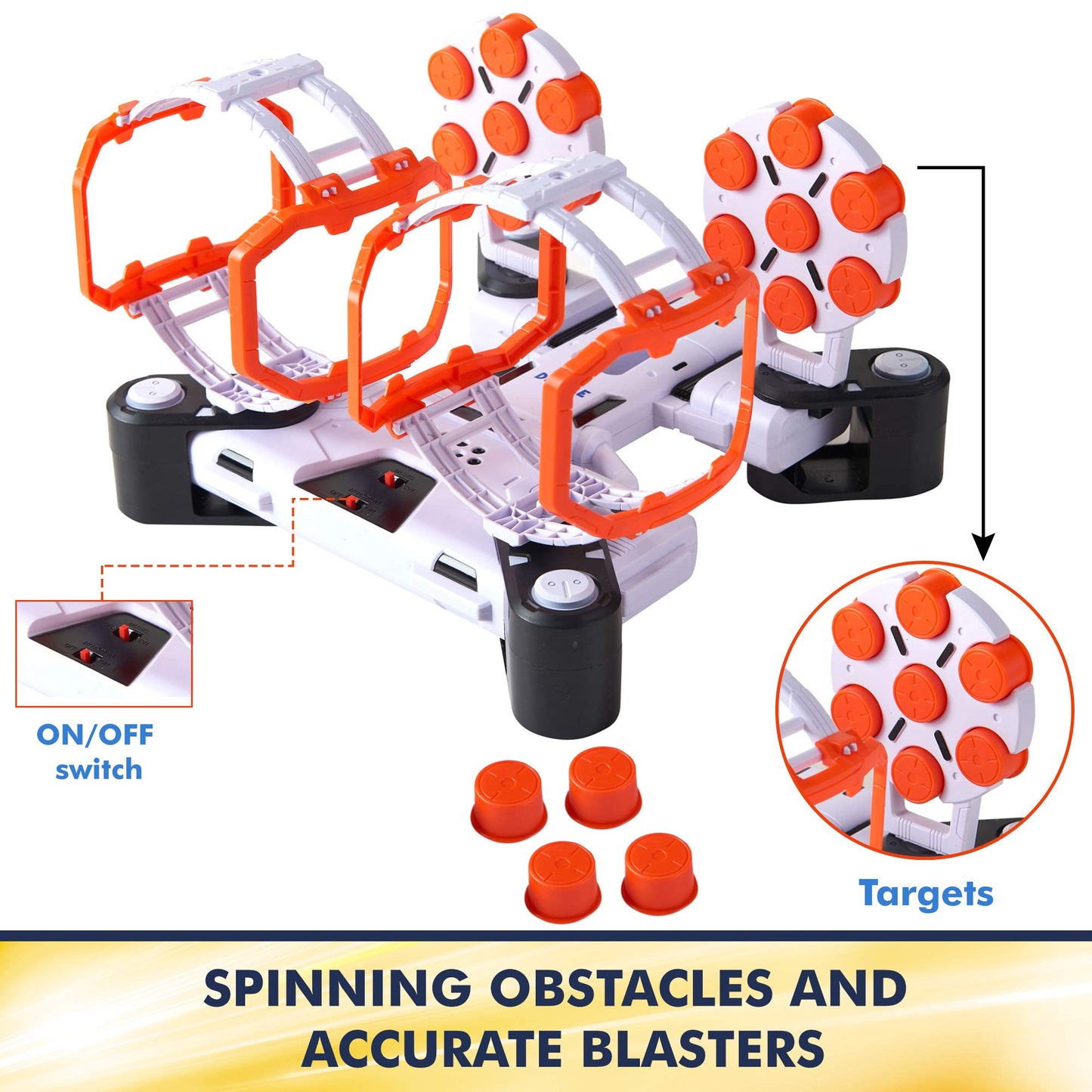 Dimple Shooting Games - Shooting Target Game, Nerf Compatible Rotating Spinning Targets for Shooting with 2 Foam Blaster Toy Guns, 14 Targets, 24 Soft
