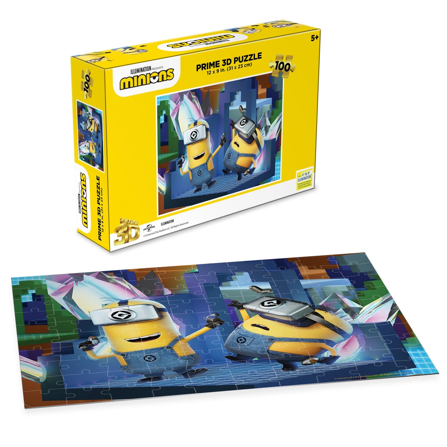 Prime 3D Universal | Minions | 3D Jigsaw Puzzle| 100 Piece Jigsaw for Kids | Finished Size 12" x 9" | Challenging & Fun for Kids & Families |
