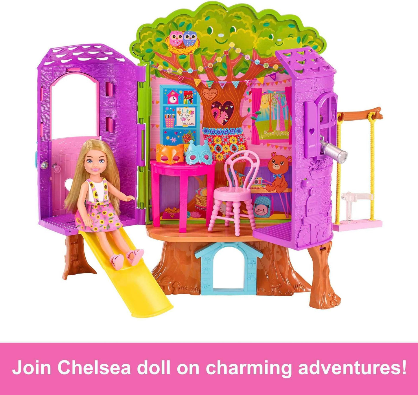 Chelsea Barbie Doll And Treehouse Playset With Pet Puppy