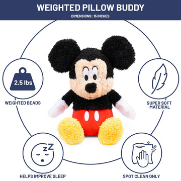 Jay Franco Weighted Disney Plush Pillow Buddy - 2.5 lbs Soft Plushie Stuffed Pillow, 15 Inches, Black - Mickey Mouse