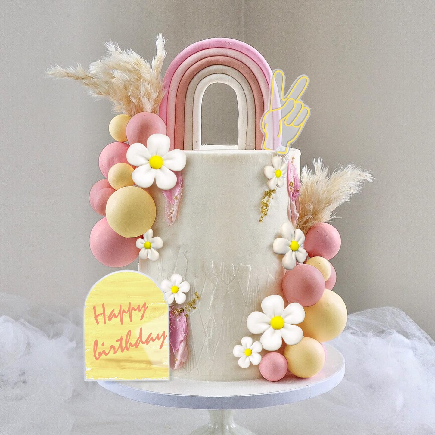 42 PCS Boho Groovy Acrylic Retro Hippie Daisy Flower Cake Topper For Decorating Bohemian Wedding Party Supplies