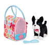 Pucci Pals Plush Puppy Dog Carrier Set, Floral Glam Bag, Boston Terrier