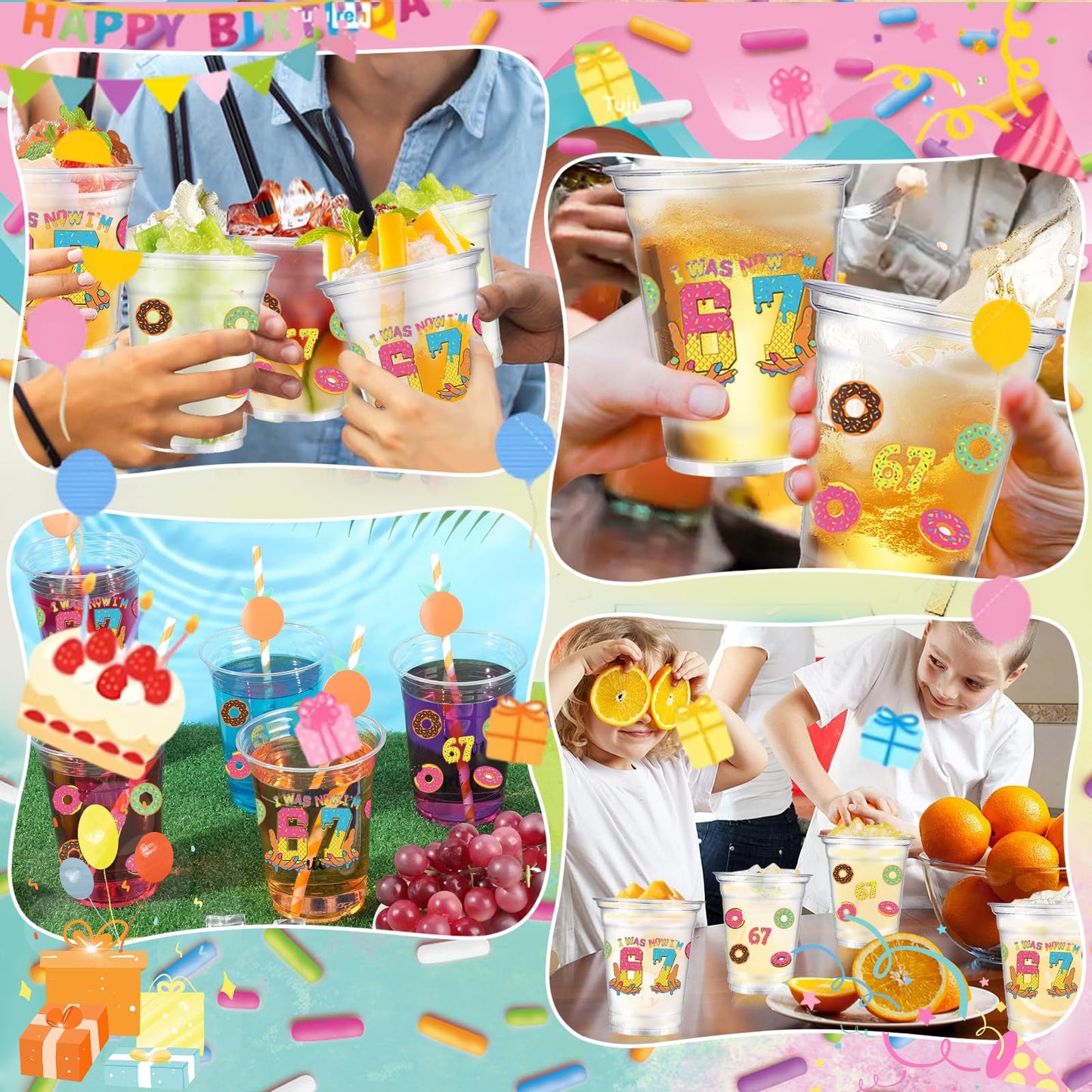 tmlfep 67 party decoration cups 67 Ice Cream Drip Plastic Cups, 50pcs 12 oz 67 Meme theme Ice Cream Drip Disposable Cups for for Birthday Baseball
