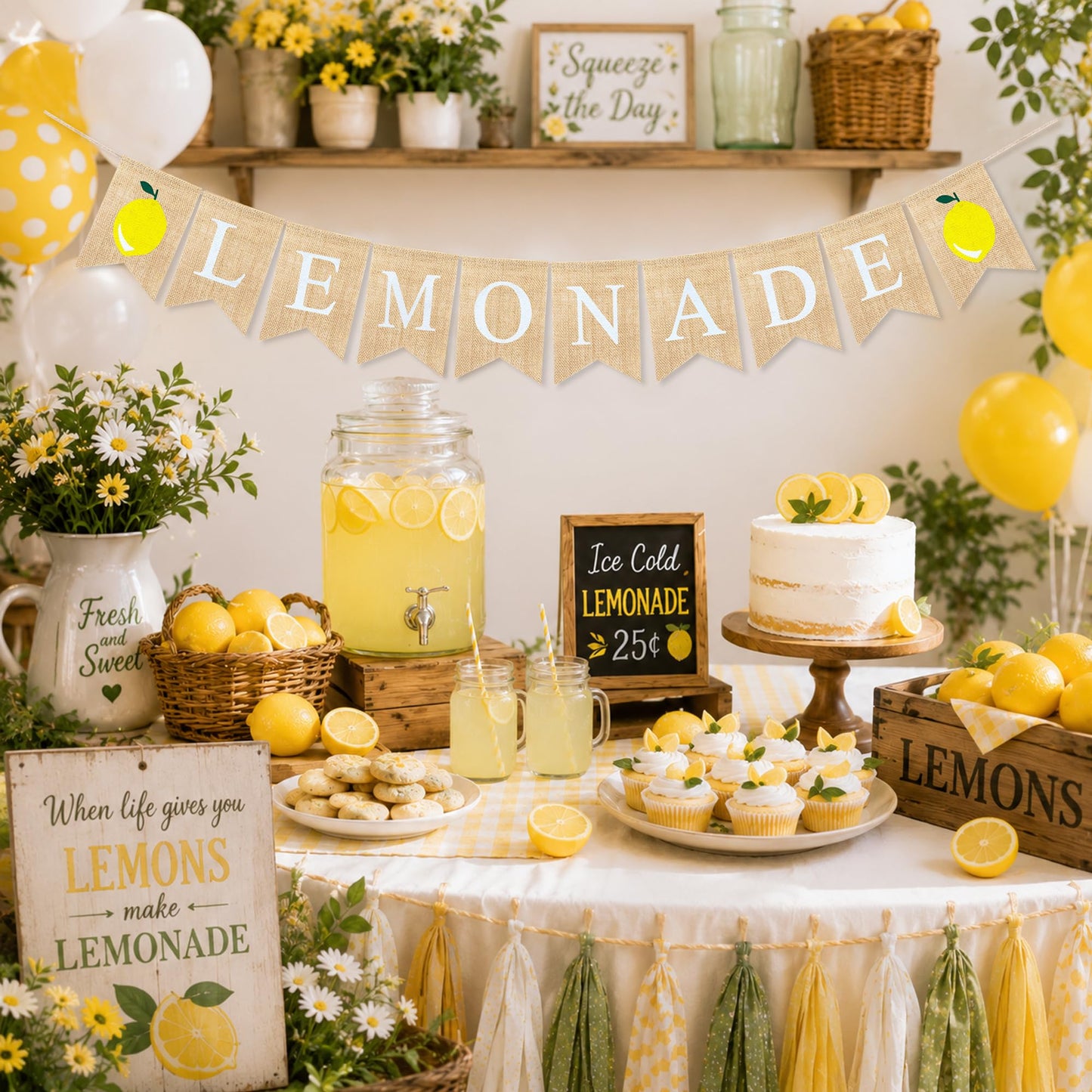 Uniwish Burlap Lemonade Banner Lemonade Stand Decorations Supplies