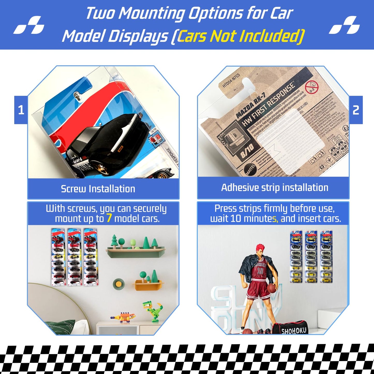 12 Pack Model Car Wall Display Case for 1:64 Packaged Die-Cast Cars