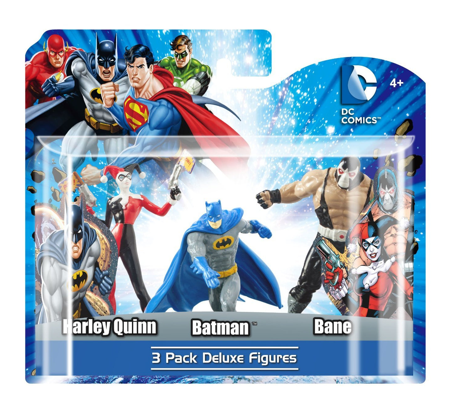 DC 4" PVC Harley Quinn, Batman, Bane Figure Set (3-Piece)