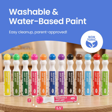 Playkidiz Washable Dot Markers for Toddlers, 12 Colors (40ml 1.35oz) Paint Marker Dot Art Set, Water Based Non-Toxic Bingo Daubers for Kids