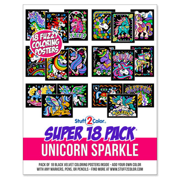 Super Pack of 18 Fuzzy Velvet Coloring Posters (Unicorn Sparkle Edition) - Big Coloring Fun for Kids, Boys, Girls, Teens & Adults, Great for Family
