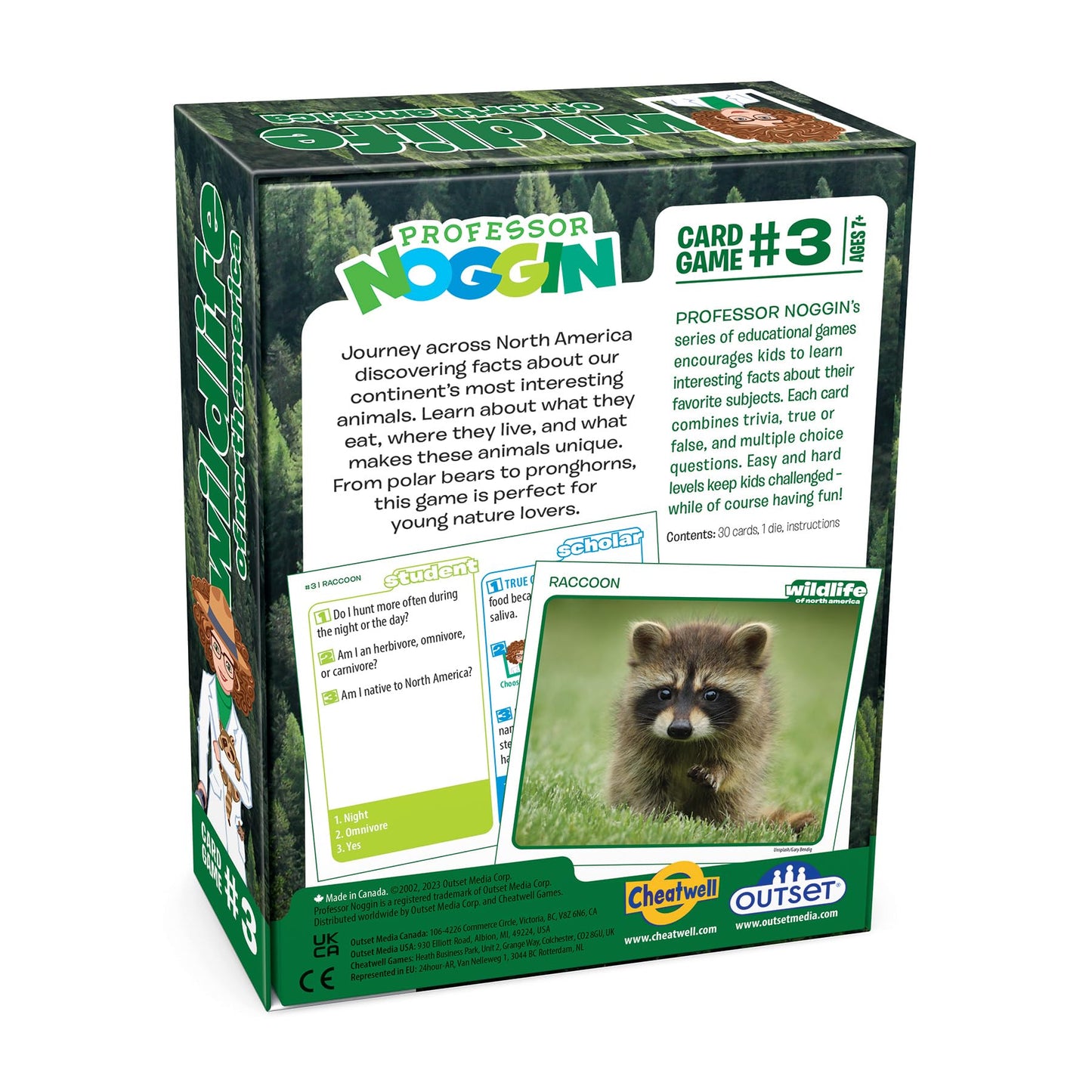 Outset Media Professor Noggin's Wildlife of North America Trivia Card Game - an Educational Based Card Game for Kids - Trivia, True or False,