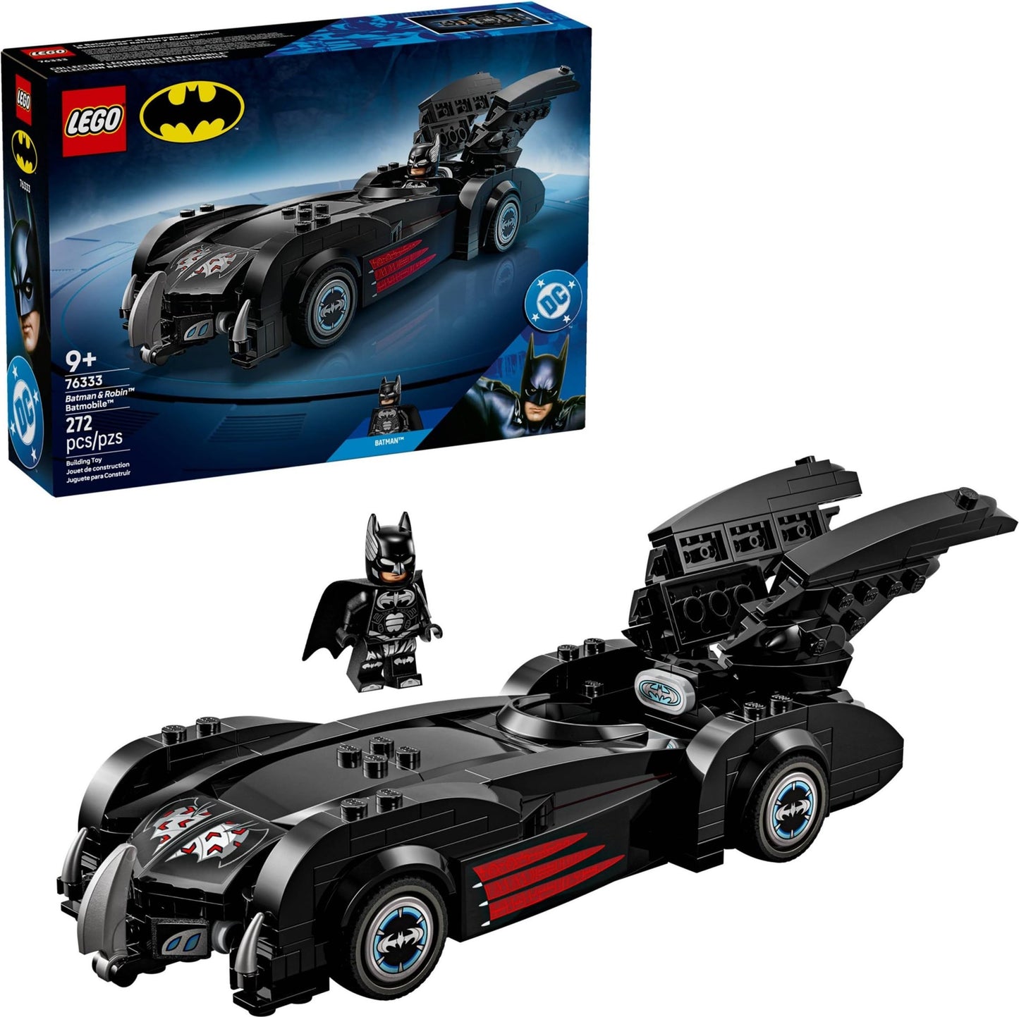 LEGO DC Batman & Robin Batmobile - 272-Piece Super Hero Car Building Set with Batman Minifigure & 20th Anniversary Coin, Collectible Movie Replica