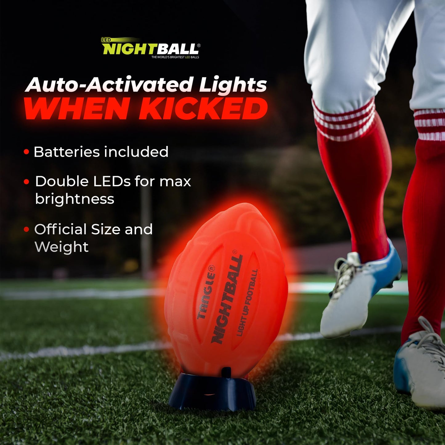 Glow in The Dark Nightball LED Football - Light up Football with Bright LED Lights - Kids and Adults, Red