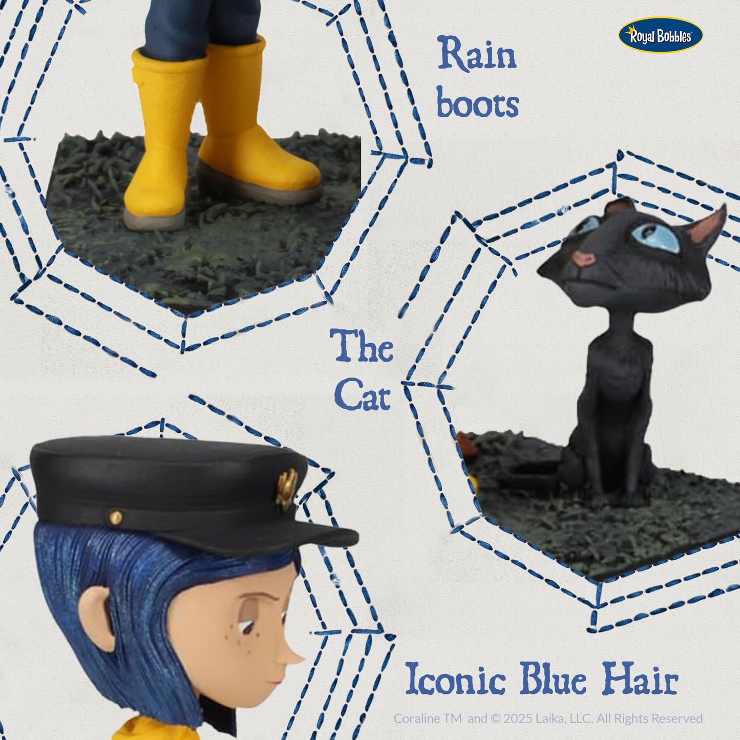Royal Bobbles Coraline with The Cat - 6.5 Inches Tall - Collectible Bobblehead Statue
