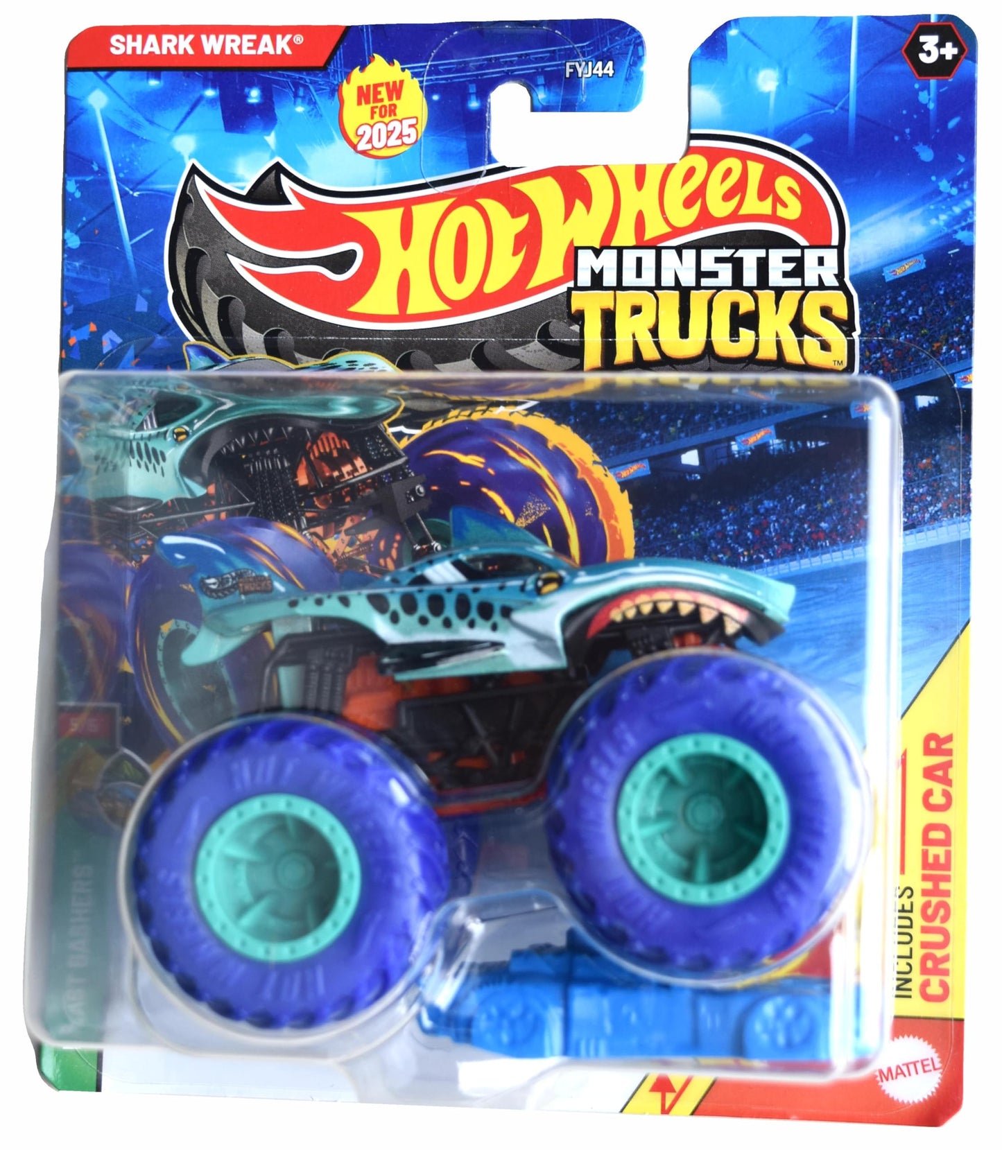 Hot Wheels Monster Trucks Shark Wreak, Beast Bashers 5/6 Includes Crushed Car
