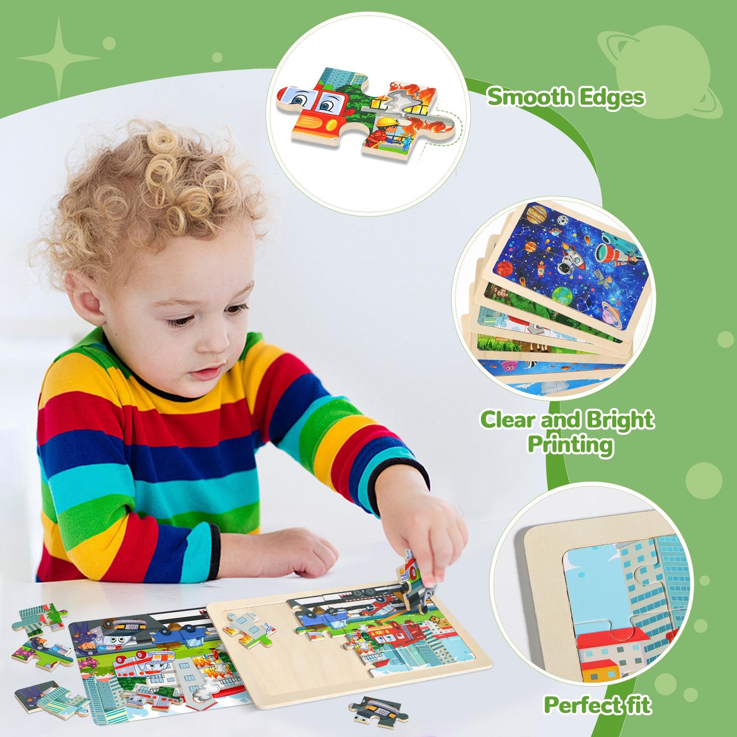 6 Packs Puzzles for Kids Ages 4-6,24Pcs Wooden Puzzles for Kids Ages 3-5,Dinosaur Animals Vehicle Space Farm Jigsaw Puzzles,Preschool Educational Toys