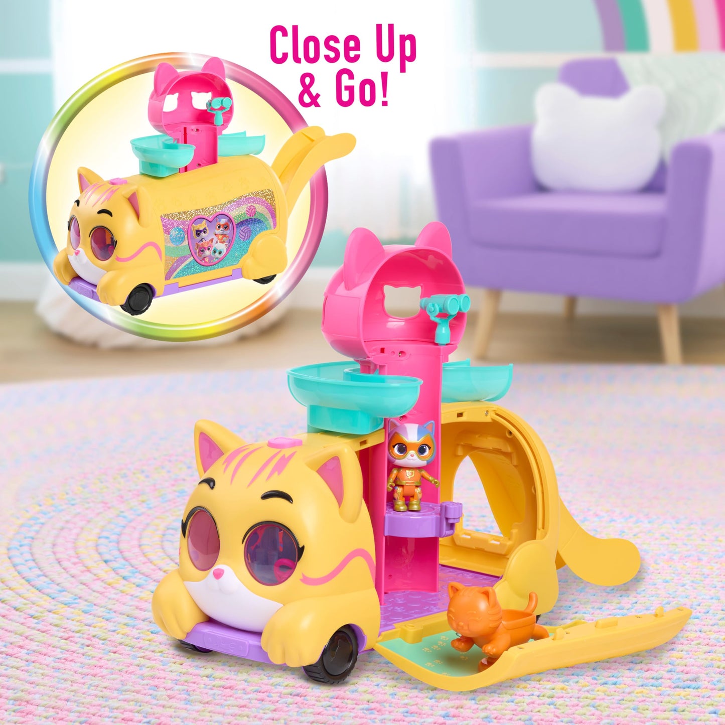 Disney Junior SuperKitties Purr ‘N’ Go Lights and Sounds Playset, 10 Pieces, Articulated Figures, Kids Toys for Ages 3 Up by Just Play